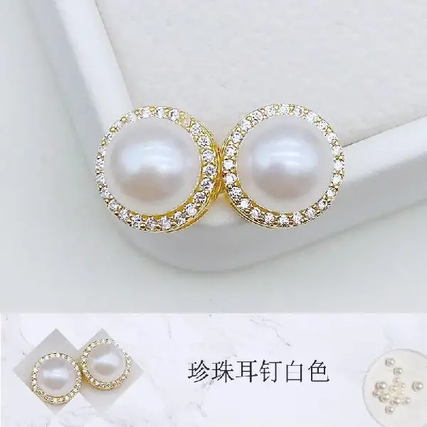 4005 gold earrings white beads (9-9.5mm),tkmbeautysupply.com