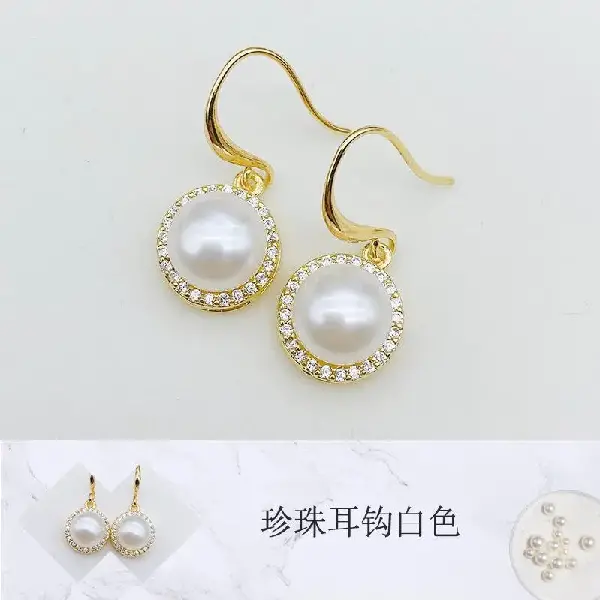 4005 gold ear hook white beads (9-9.5mm),tkmbeautysupply.com