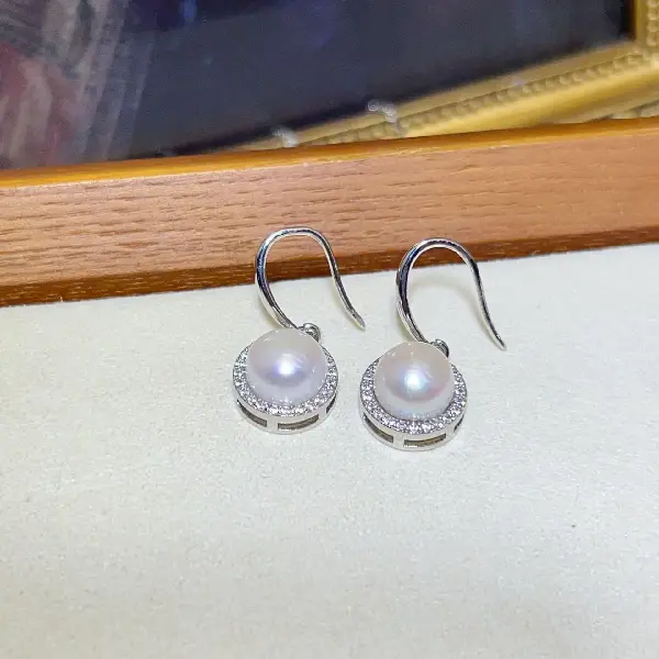 4005 silver ear hook white beads (9-9.5mm),tkmbeautysupply.com
