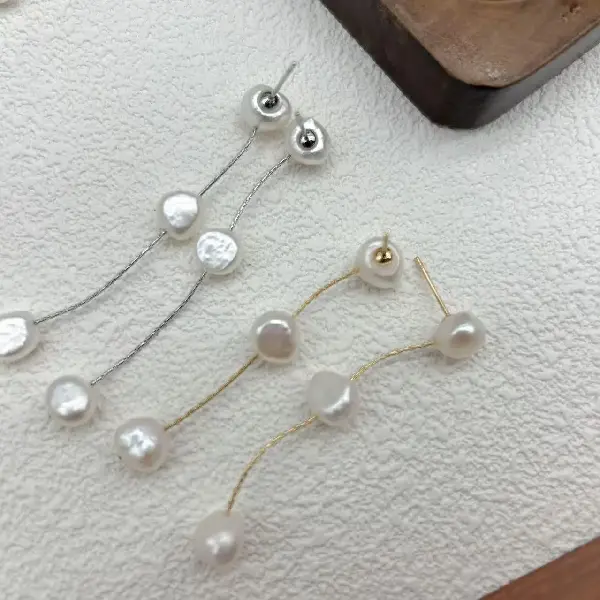 3 beads white pearls (5.5cm) - silver,tkmbeautysupply.com