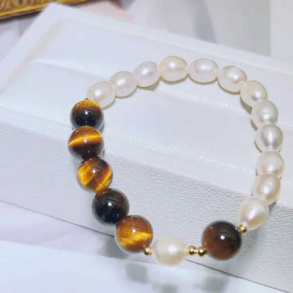 Big tiger eye stone elastic cord bracelet,tkmbeautysupply.com
