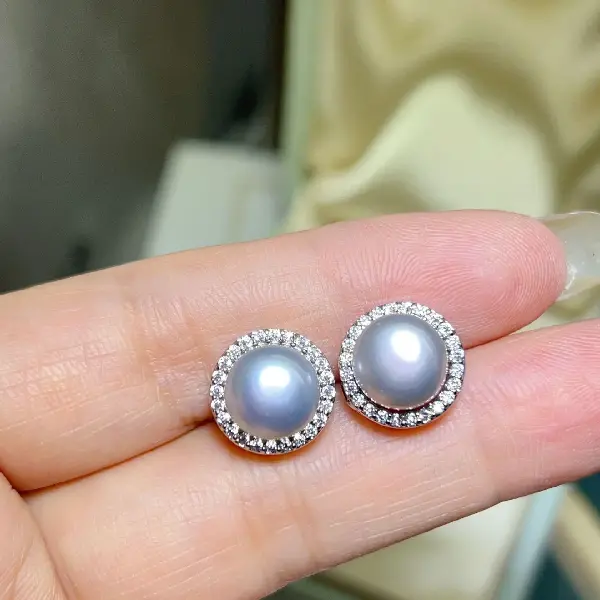 4005 earrings gray (9MM)-gold,tkmbeautysupply.com