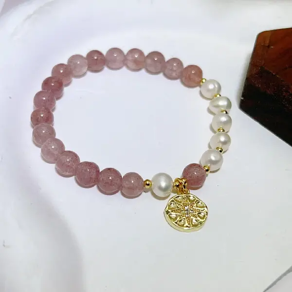6070 Strawberry Crystal Gold Coin Bracelet,tkmbeautysupply.com