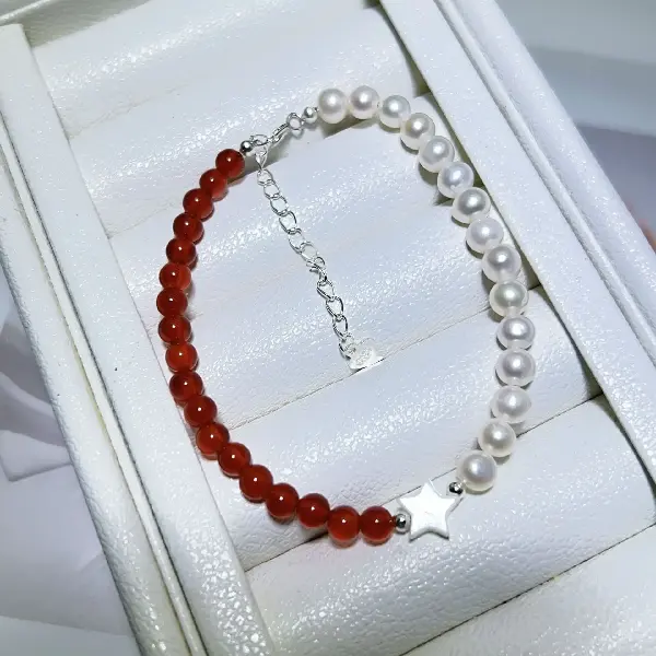 Carnelian pearl bracelet (sterling silver buckle),tkmbeautysupply.com