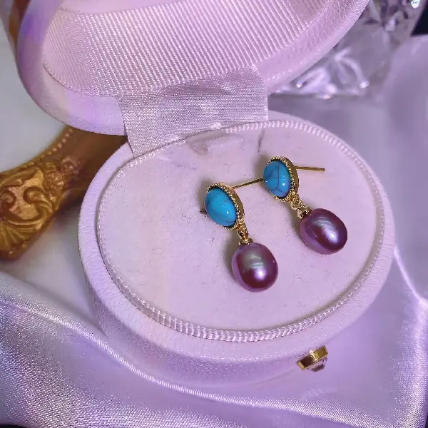 4050 Purple Pearl Earrings-Gold,tkmbeautysupply.com