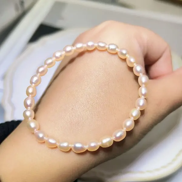 3-4 Pink Rice Pearl Bracelet,tkmbeautysupply.com