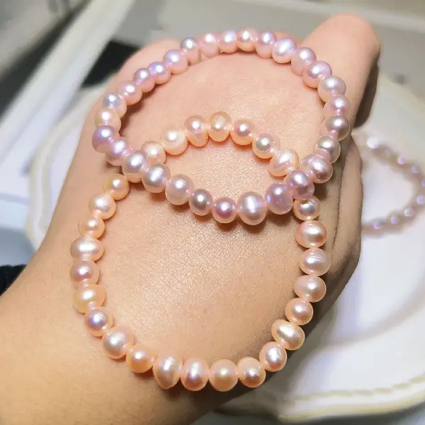 6-7MM pink and purple potato round pearl bracelet (random color),tkmbeautysupply.com
