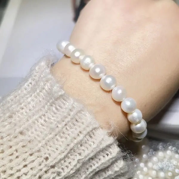 8-9MM nearly round pearl bracelet white,tkmbeautysupply.com