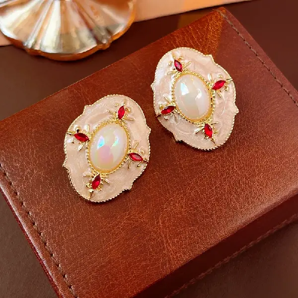Silver needle oil dripping oval earrings style 1.,tkmbeautysupply.com
