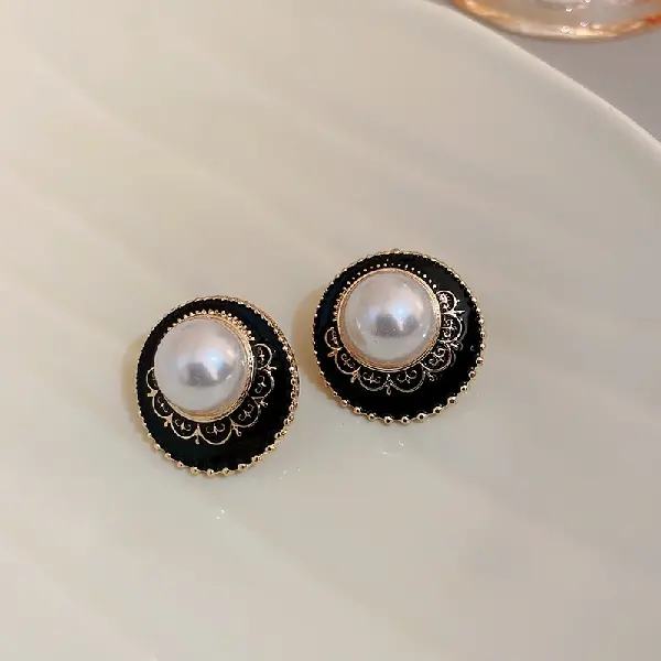 4# Silver Needle Black Medieval Pearl Earrings,tkmbeautysupply.com