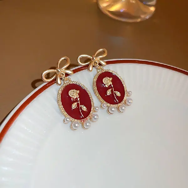 33# silver needle red butterfly earrings (real gold plating),tkmbeautysupply.com
