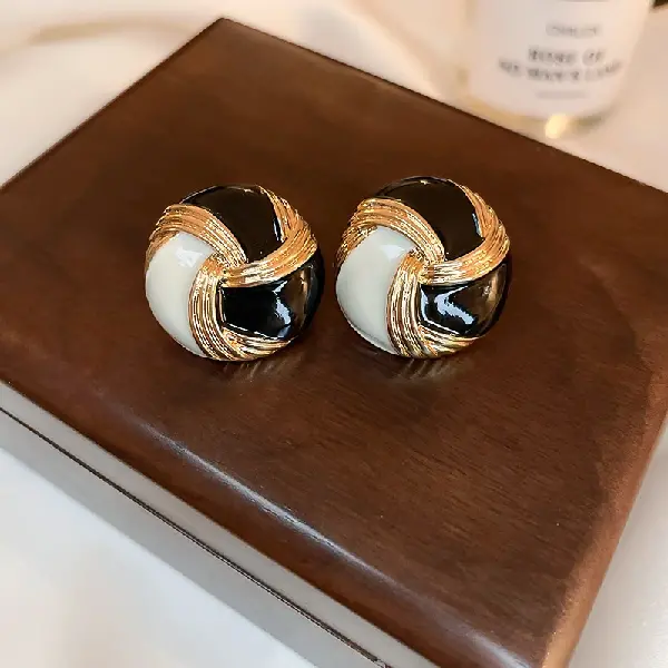 35# silver needle color block circle button earrings,tkmbeautysupply.com