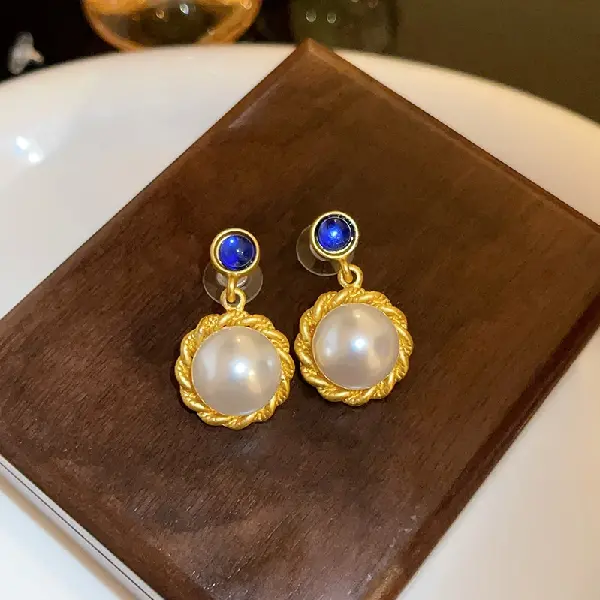 36# Silver Needle Antique Resin Circle Pearl Earrings,tkmbeautysupply.com