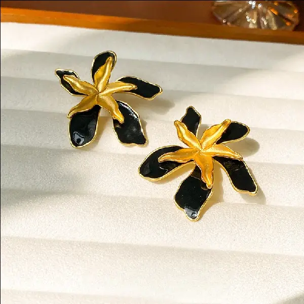 64# Silver Needle Second-hand Oil Drop Double Layer Flower Earrings,tkmbeautysupply.com