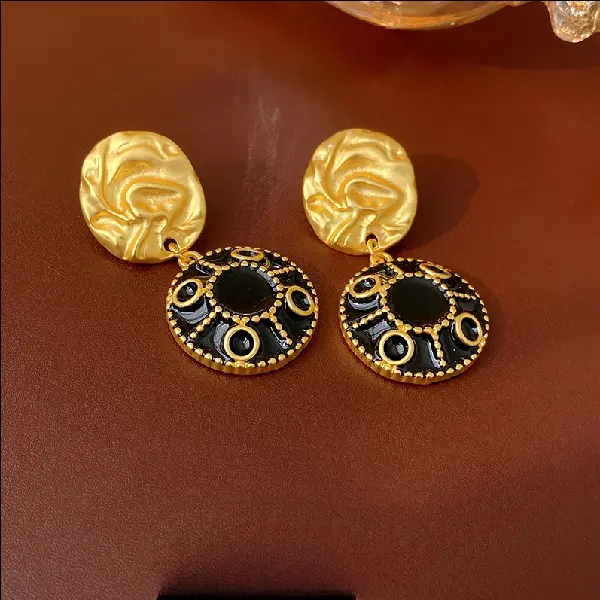 75# black silver needle medieval round oil dripping irregular earrings,tkmbeautysupply.com