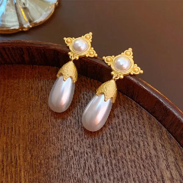 103# Silver Needle Star Pearl Drop Earrings,tkmbeautysupply.com