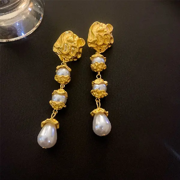 111# silver needle pleated baroque pearl tassel earrings,tkmbeautysupply.com
