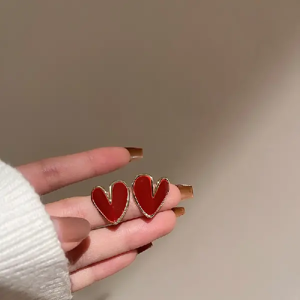 Silver needle red love earrings,tkmbeautysupply.com