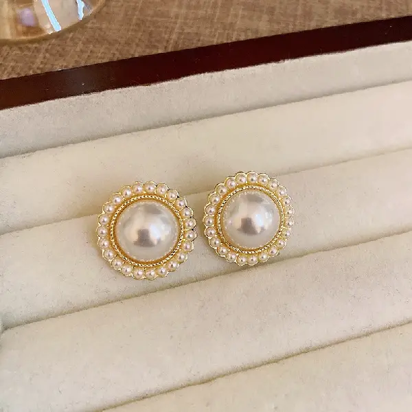 Silver Needle Pearl Hoop Earrings,tkmbeautysupply.com