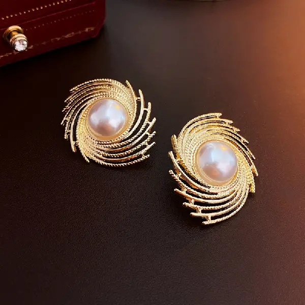 Silver Needle Surround Pearl Earrings,tkmbeautysupply.com