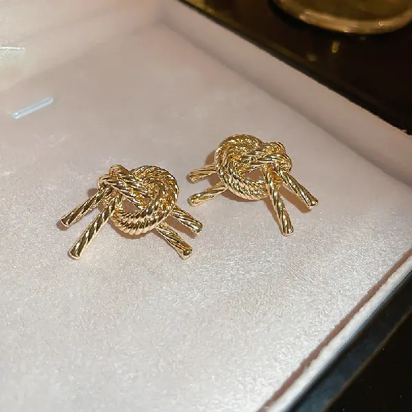 Silver Needle Rope Knotted Earrings,tkmbeautysupply.com