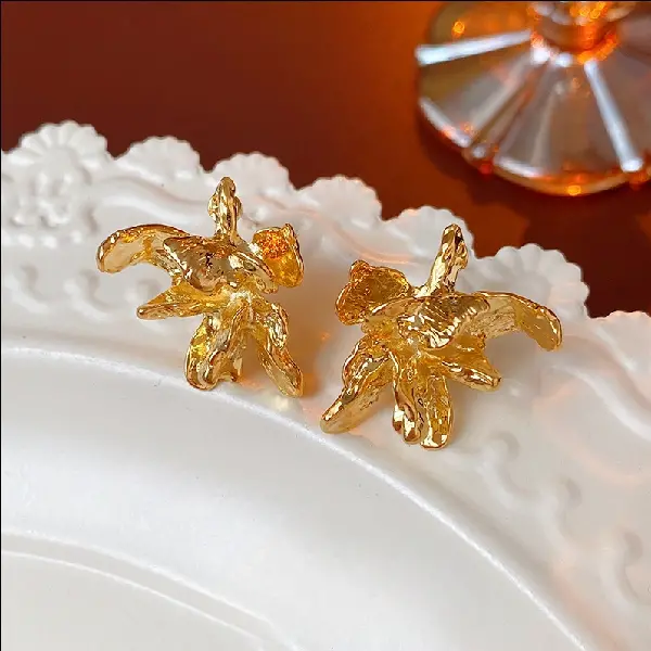 Silver needle irregular pleated flower earrings,tkmbeautysupply.com