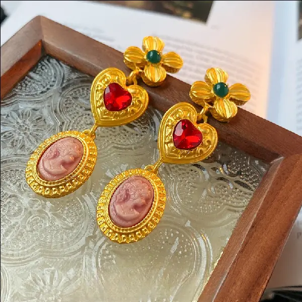 Silver Needle Flower Diamond Love Portrait Earrings,tkmbeautysupply.com