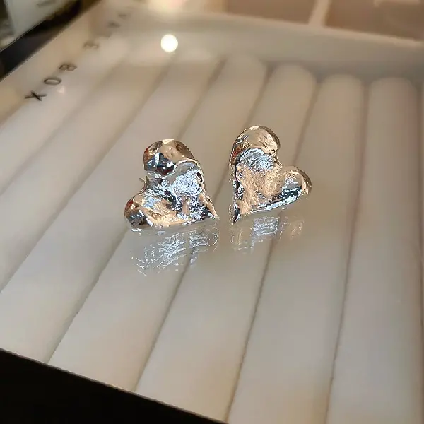 Real gold plated silver needle silver pleated love earrings,tkmbeautysupply.com