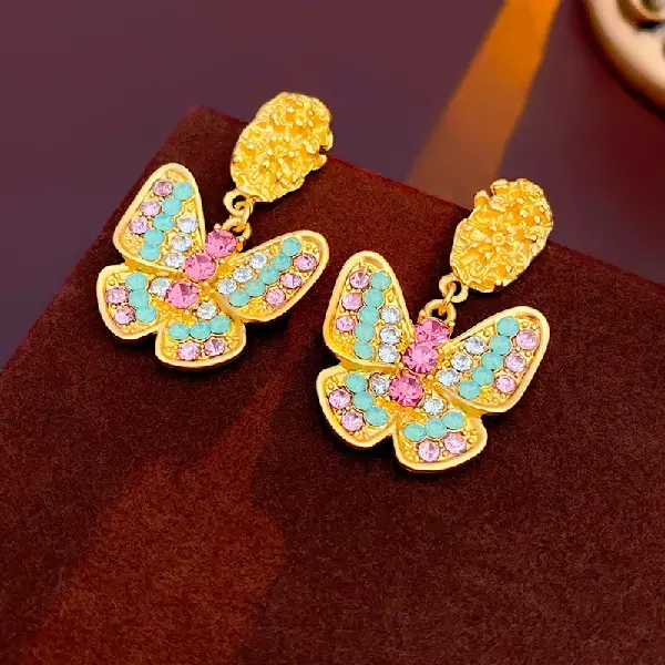 Silver pin-set diamond vintage butterfly oval pleated earrings,tkmbeautysupply.com