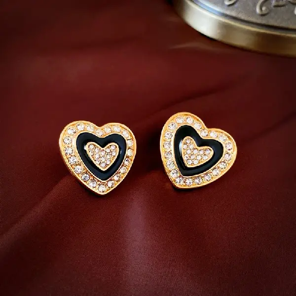 18K real gold electroplated 925 silver needle zircon oil drop love earrings,tkmbeautysupply.com