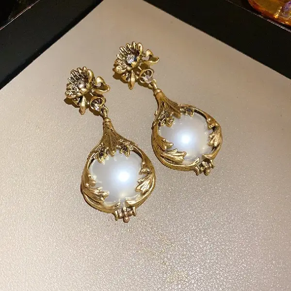1# Silver Needle-Diamond Pearl Flower Pendant Earrings,tkmbeautysupply.com
