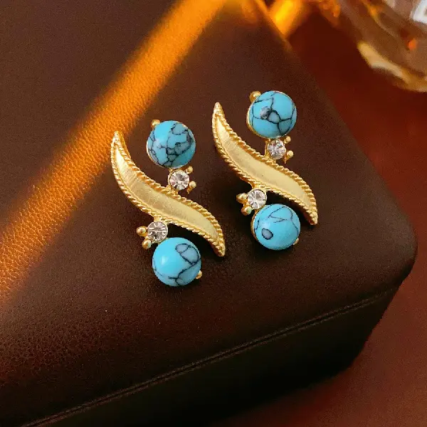 5# Silver Needle-Diamond Irregular Turquoise Stud Earrings,tkmbeautysupply.com