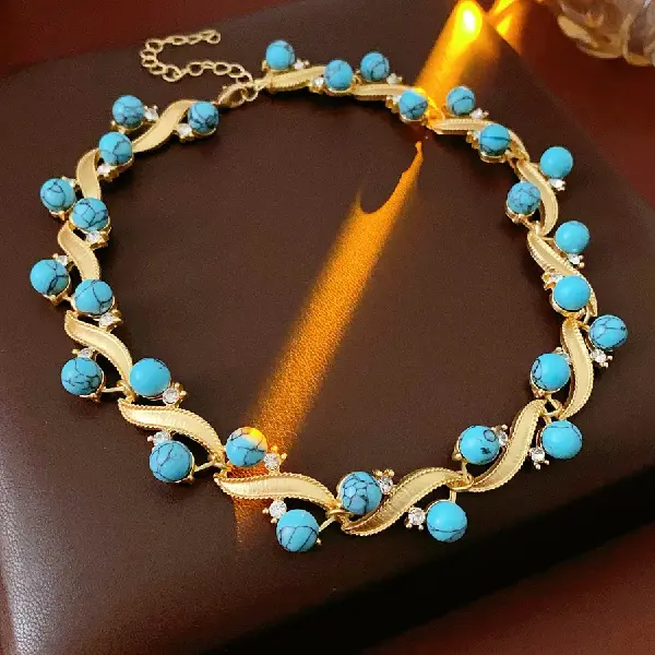 6# necklace-diamond mesh geometric turquoise,tkmbeautysupply.com