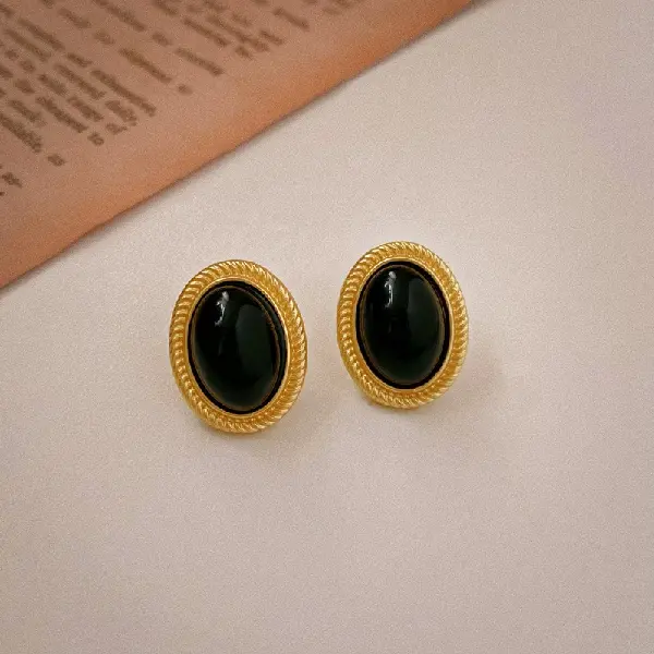 7# Silver Needle-Oval Gemstone Stud Earrings,tkmbeautysupply.com