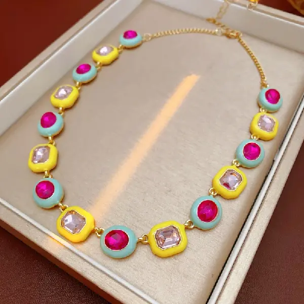 10# Necklace-Diamond dripping oil square round shape,tkmbeautysupply.com