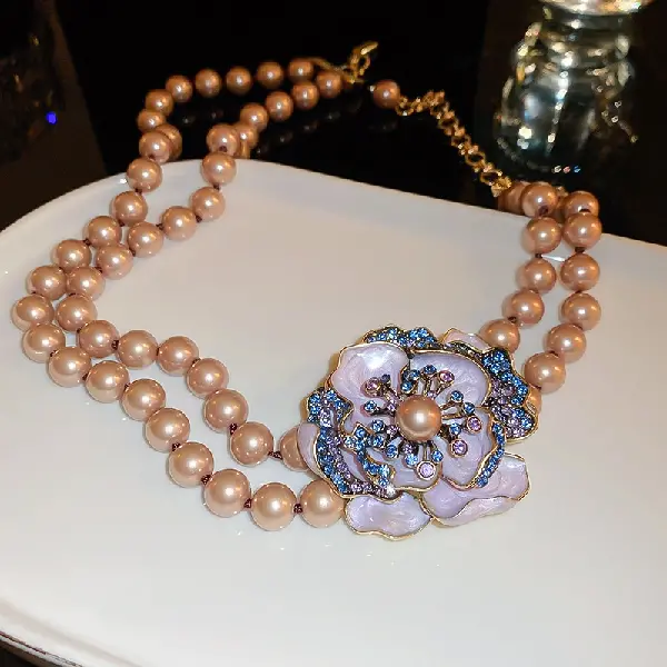 12# Necklace-Diamond Pearl Acetate Flower (10mm),tkmbeautysupply.com