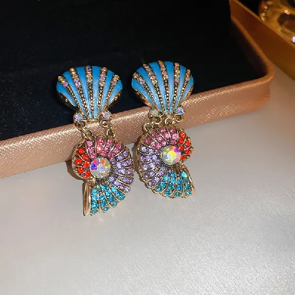 14# Silver Needle-Diamond Shell Conch Color Stud Earrings,tkmbeautysupply.com