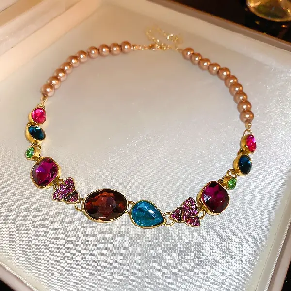 19# necklace-diamond drop oval square pearl,tkmbeautysupply.com