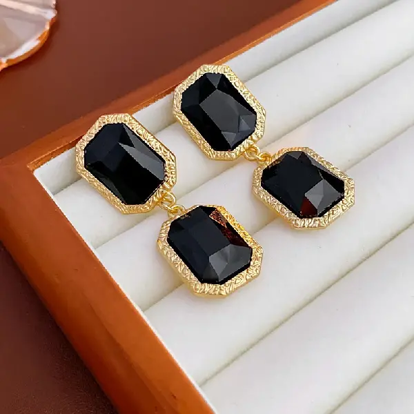 26# Silver Needle-Square Crystal Tassel Stud Earrings,tkmbeautysupply.com