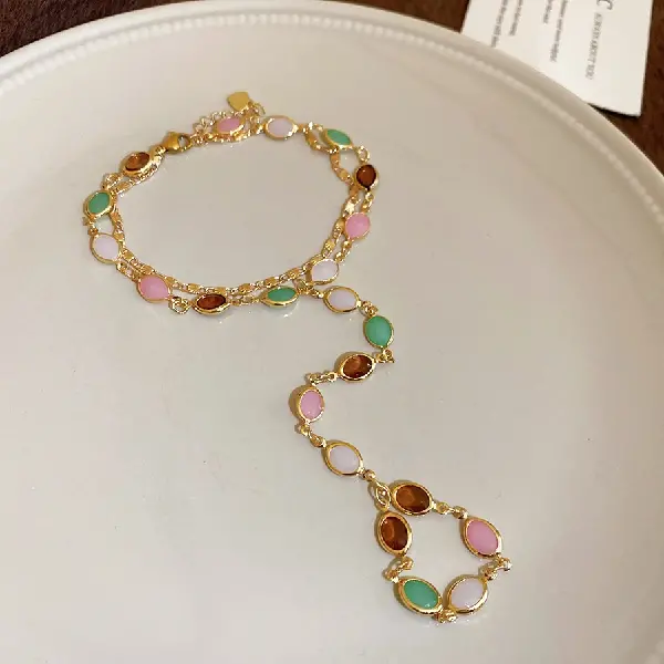28# bracelet-resin oval rice grain double layer,tkmbeautysupply.com