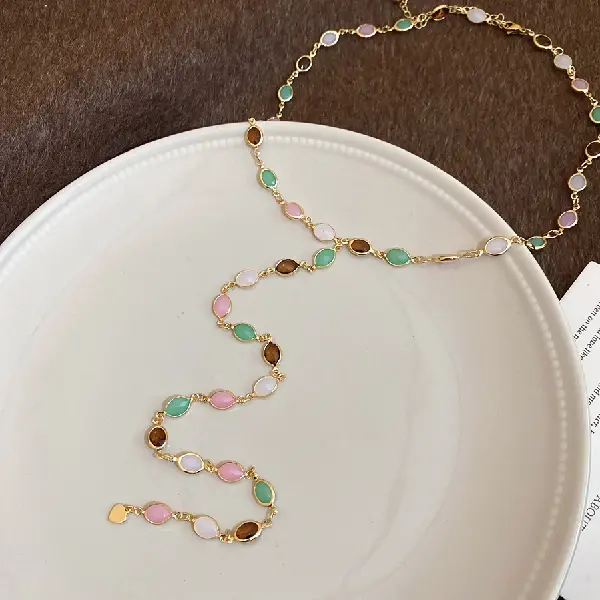 29# necklace-resin oval rice grain splicing,tkmbeautysupply.com
