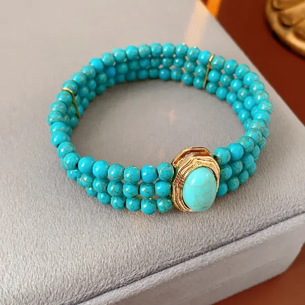 30# Bracelet-Multi-layered Green Stone Beaded Elasticity,tkmbeautysupply.com