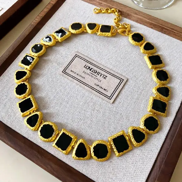 45# necklace - dripping oil geometric square triangle circle,tkmbeautysupply.com