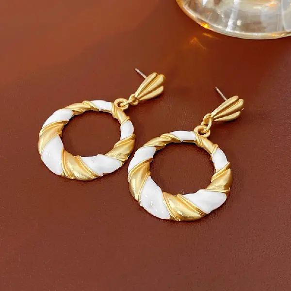 71# Silver Needle-Drip Oil Twisted Cross Ring Stud Earrings,tkmbeautysupply.com