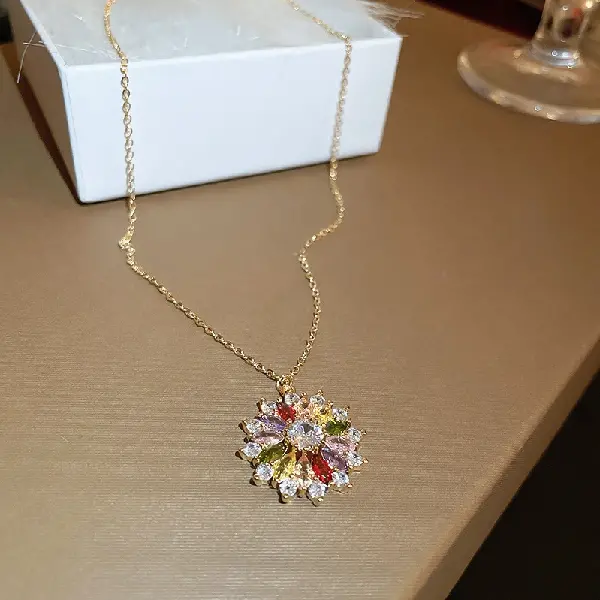 74# Necklace-Zircon Flower (Real Gold Plating),tkmbeautysupply.com