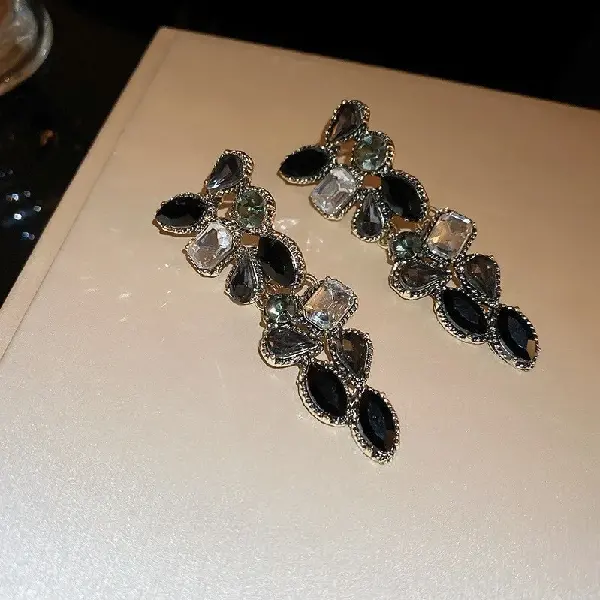 77# Silver Needle-Diamond Drop Tassel Stud Earrings,tkmbeautysupply.com