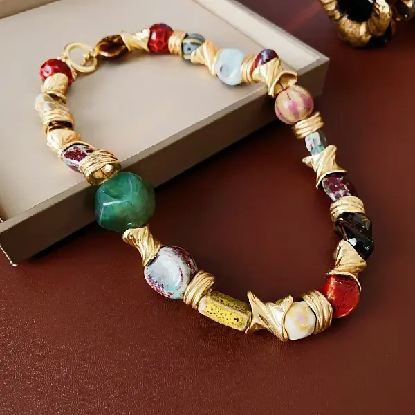 87# necklace-flower round geometric ceramic,tkmbeautysupply.com