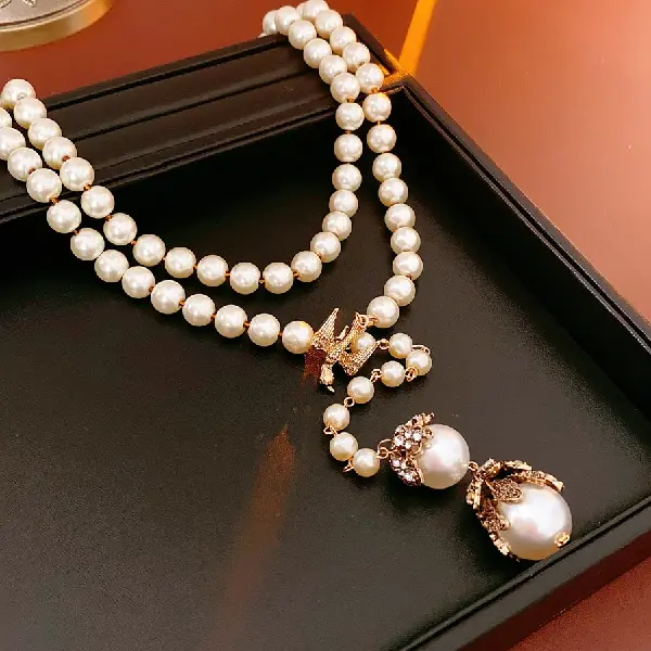 96# Necklace-Diamond Pearl Flower Bird,tkmbeautysupply.com