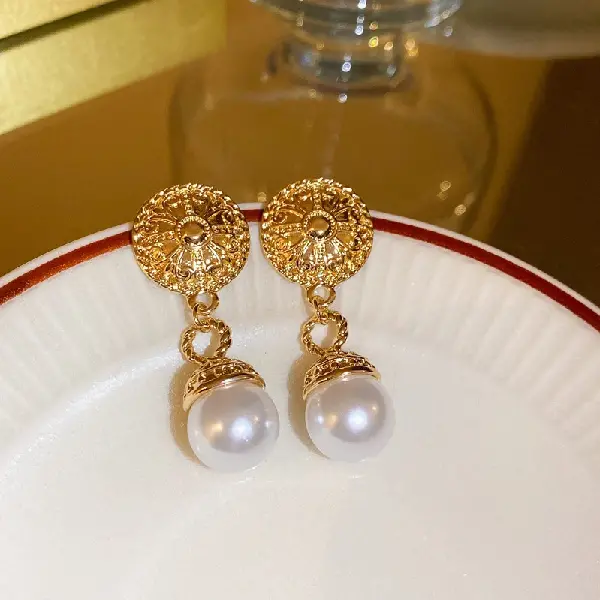 10# Silver Needle Gold Medieval Round Pearl Tassel Earrings,tkmbeautysupply.com