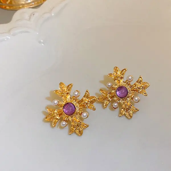 32# Silver Needle Purple Medieval Earrings,tkmbeautysupply.com